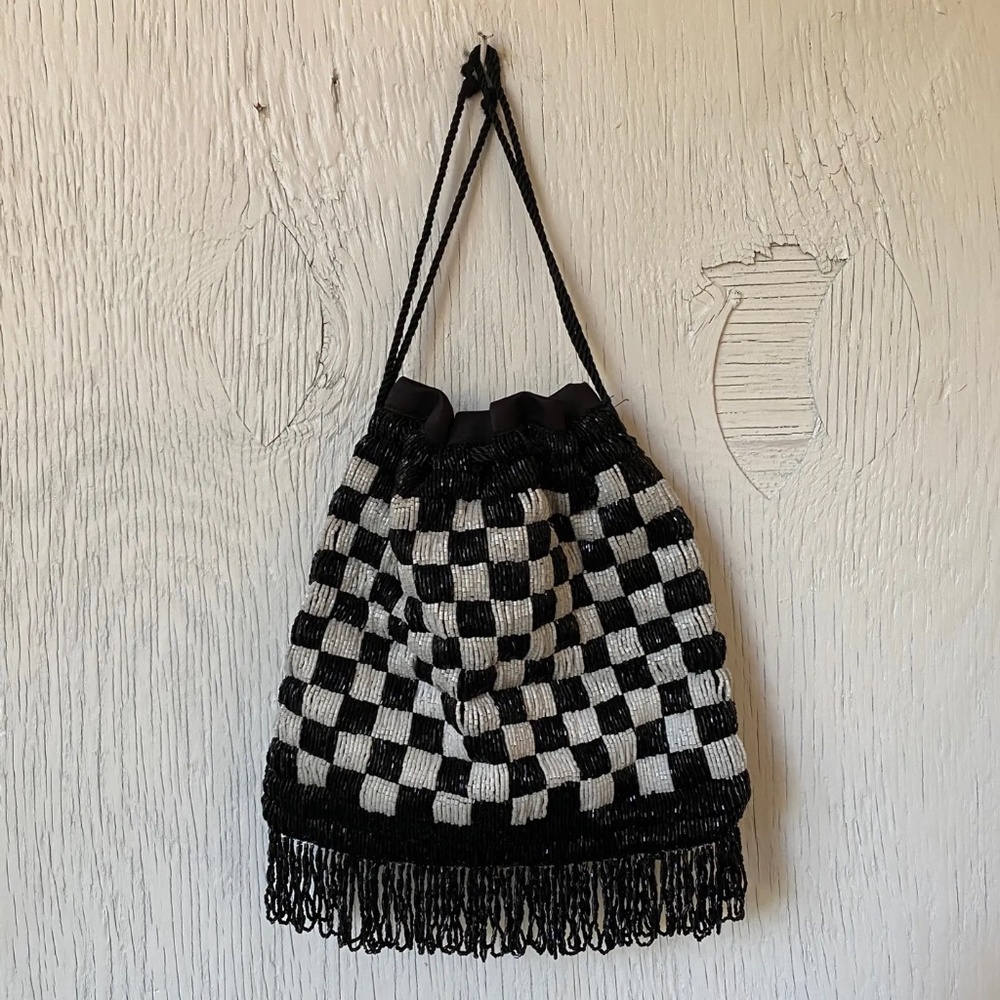 Staud Checkered Beaded Pouch